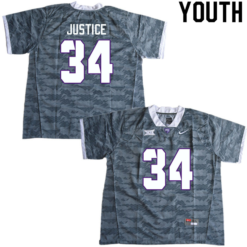 Youth #34 JR Justice TCU Horned Frogs College Football Jerseys Sale-Gray